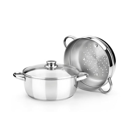 Olla Vapor 24CM Acero Inoxidable Sin Antiadherente Tapa Cristal Optima Monix
