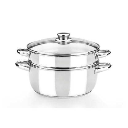Olla Vapor 24CM Acero Inoxidable Sin Antiadherente Tapa Cristal Optima Monix