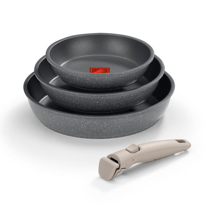 Set 3 Sartenes 20-24-26CM One Click Pietra Aluminio Forjado Antiadherente Mango Desmontable Monix