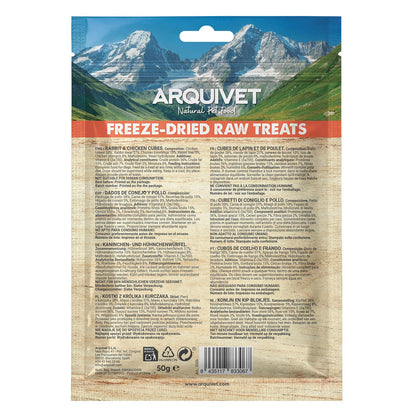 Snack Liofilizado para perros Dados de Conejo y Pollo Arquivet 50 g