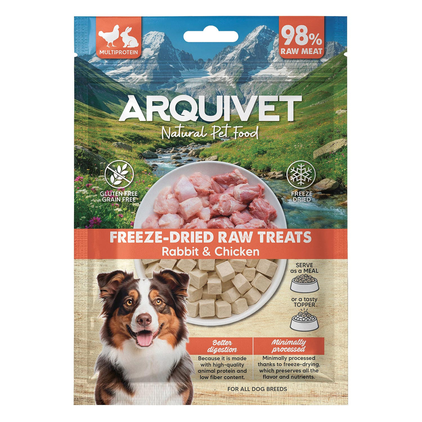 Snack Liofilizado para perros Dados de Conejo y Pollo Arquivet 50 g