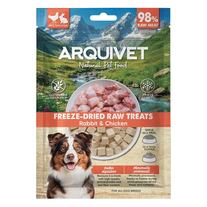 Snack Liofilizado para perros Dados de Conejo y Pollo Arquivet 50 g