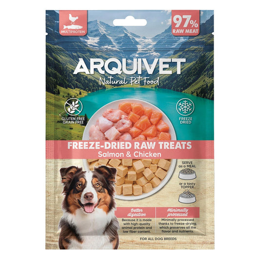 Snack Liofilizado para perros Dados de Salmón y Pollo 50gr Arquivet