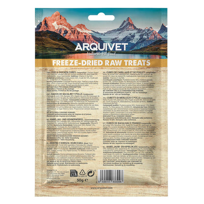 Snack Liofilizado para perros Dados de Bacalao y Pollo 50gr Arquivet