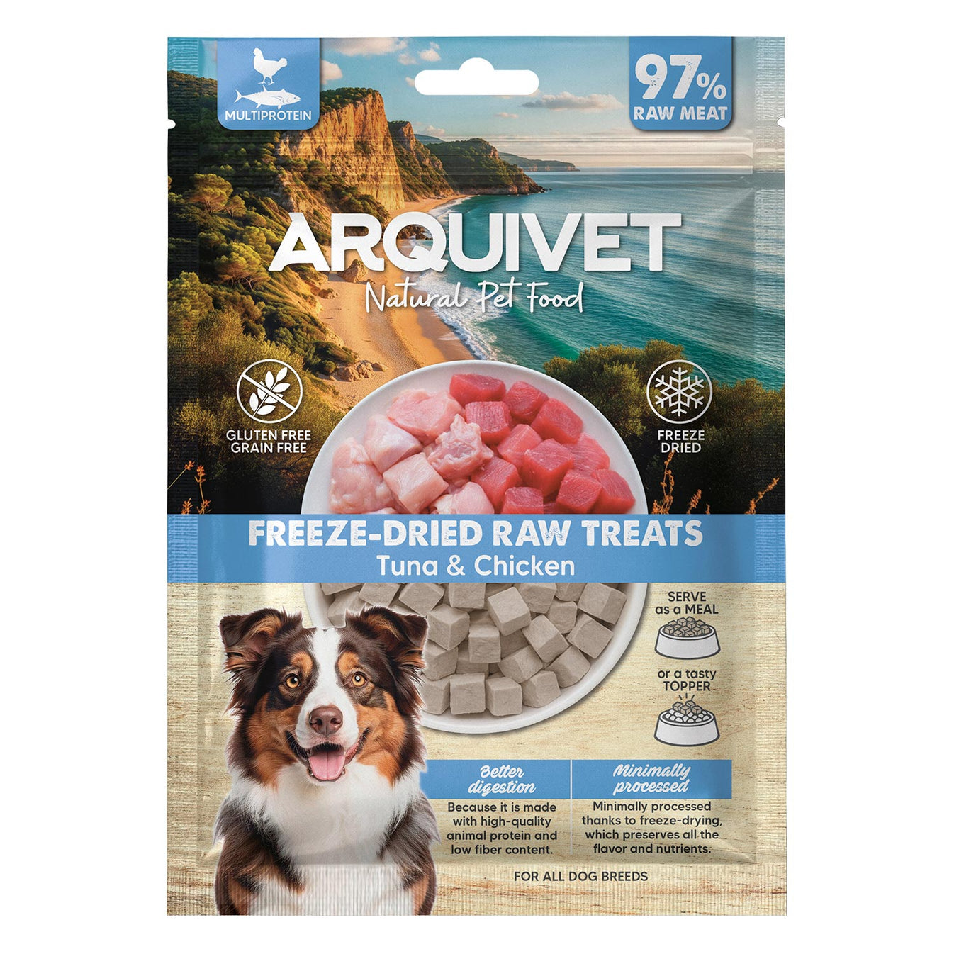 Snack Liofilizado para perros Dados de Atún y Pollo 50gr Arquivet
