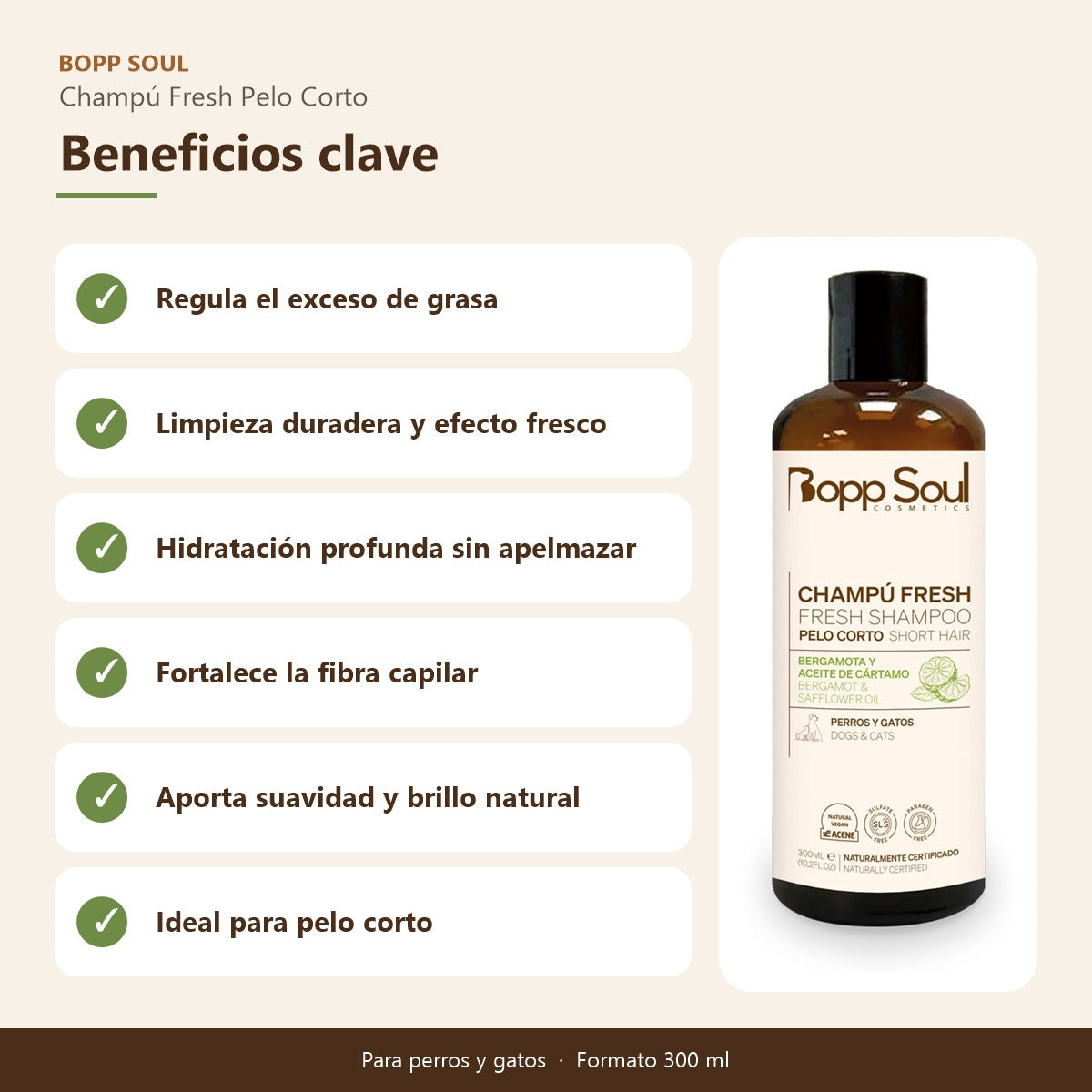 Champú Perros Pelo Corto Fresh Bopp Soul 300 ml