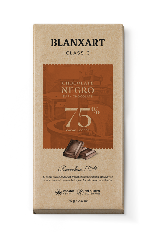 Chocolate Negro 75% Vegano Sin gluten Blanxart 75 g