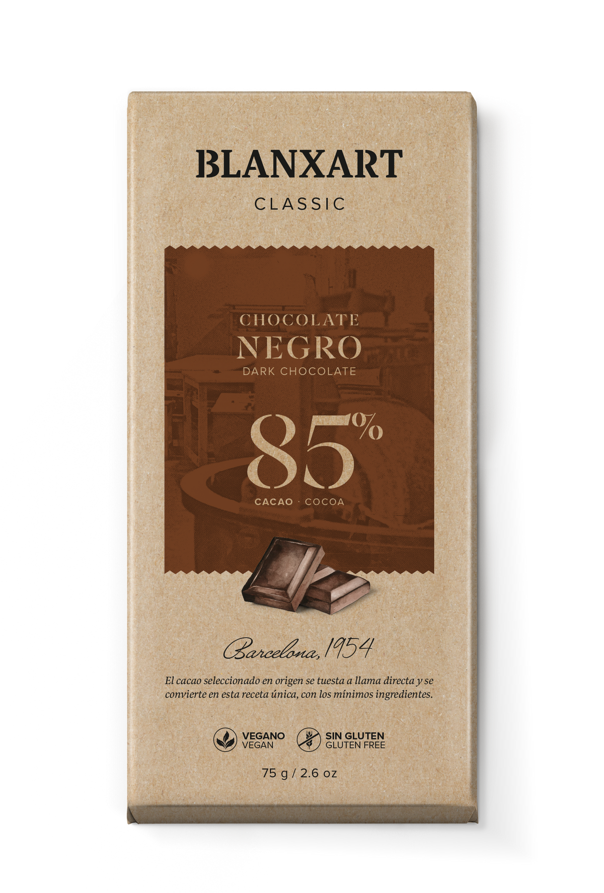 Chocolate Negro 85% Vegano Sin gluten Blanxart 75 g