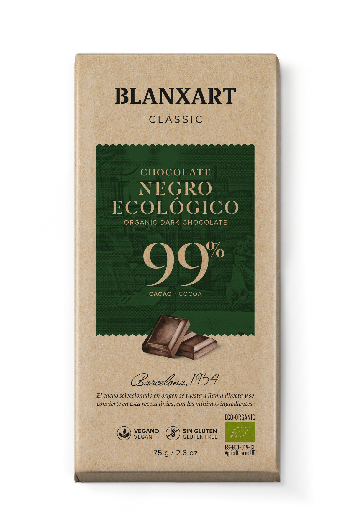 Chocolate Negro 99% Vegano Sin gluten ECO Blanxart 75 g