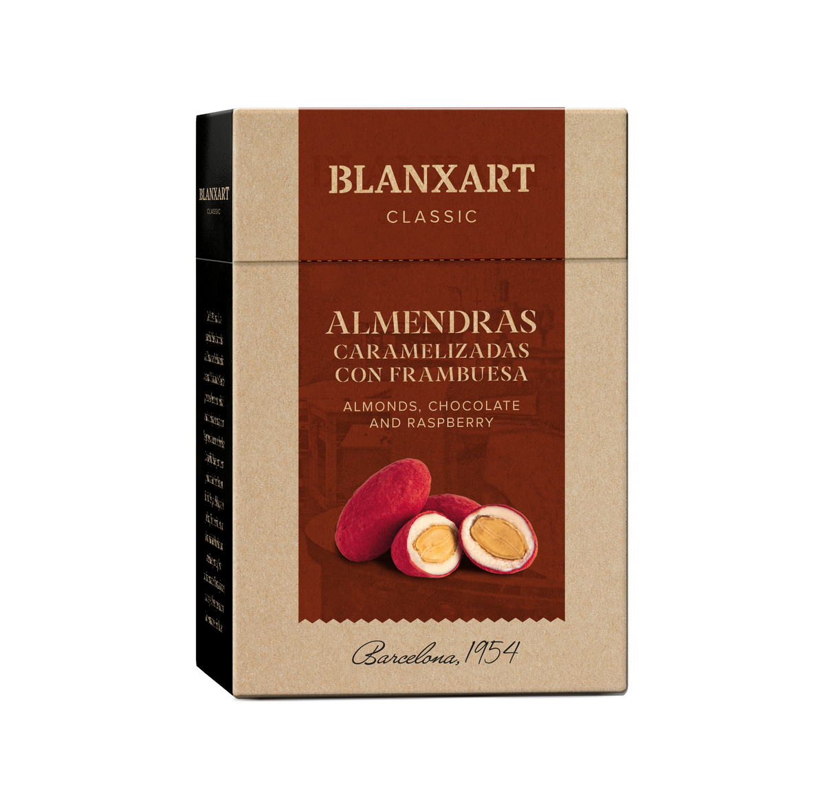 Almendras Tostadas con Chocolate Blanco y Fram en Polvo sin gluten Blanxart 100 g