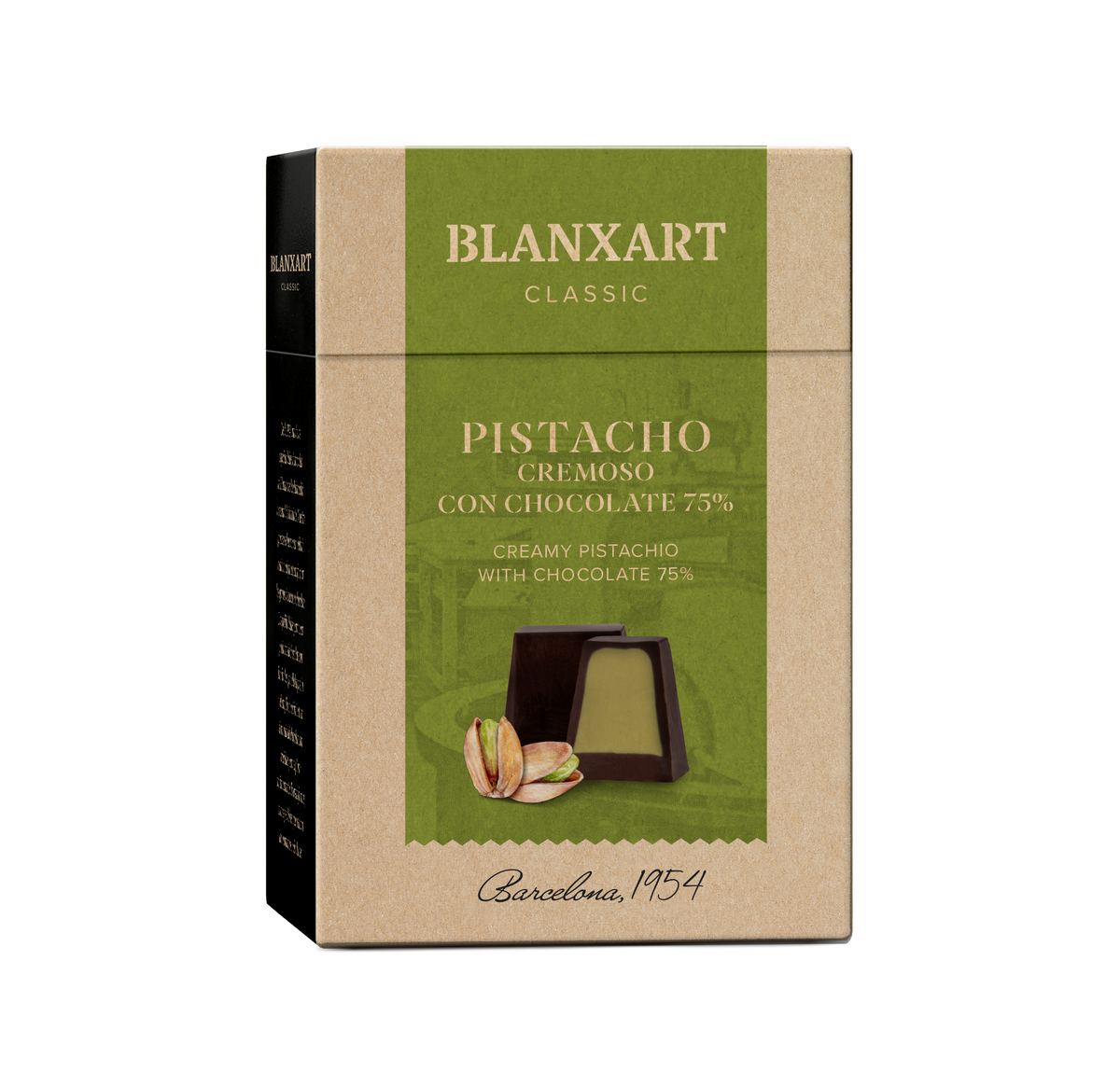 Praliné de Pistacho cremoso con Chocolate Negro 75% Blanxart 70 g