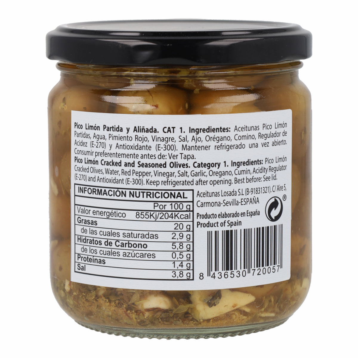 Aceituna Pico Limón partida Aceitunas Losada 345 g