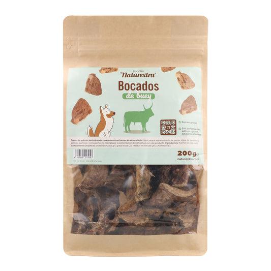 Snack natural para perros de bocados de buey 200 g NaturExtra
