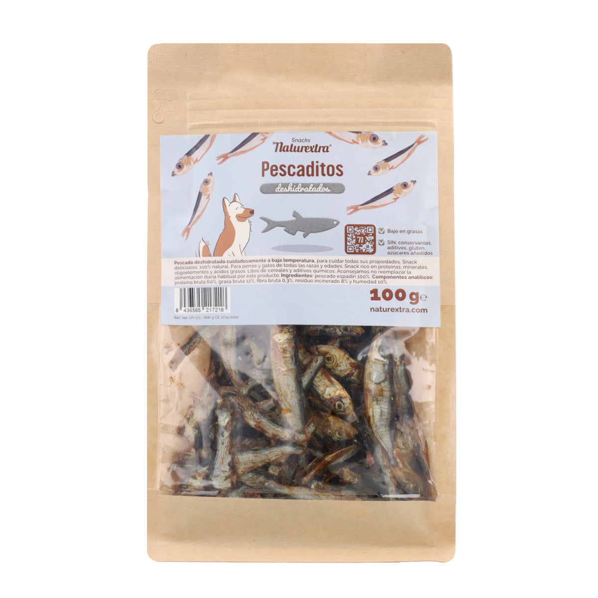 Snack natural para perros de espadines deshidratados 100 g NaturExtra