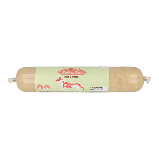 Salchicha funcional para perros para el sistema óseo con pollo y brócoli 250 g NaturExtra