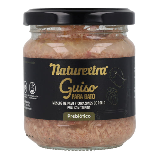 Guiso natural para gatos con pavo, corazones de pollo y taurina 170 g NaturExtra