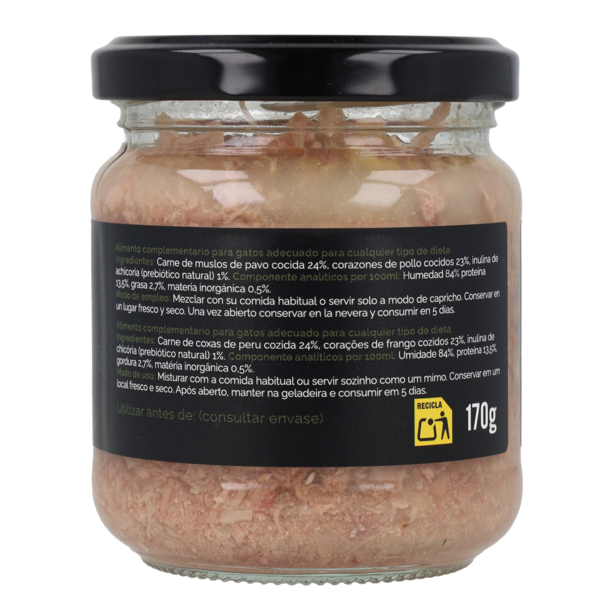 Guiso natural para gatos con pavo, corazones de pollo y taurina 170 g NaturExtra