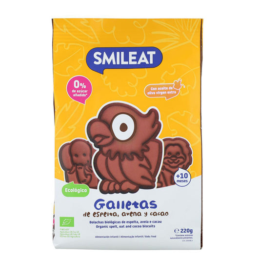 Biscoito Biológico de Espelta, Aveia e Cacau Smileat 220g