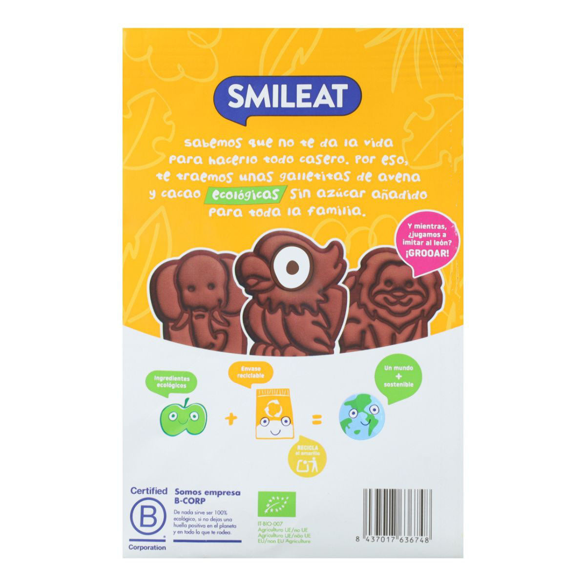Embalagem de 2 bolachas Smileat ECO de espelta, aveia e cacau 220 g