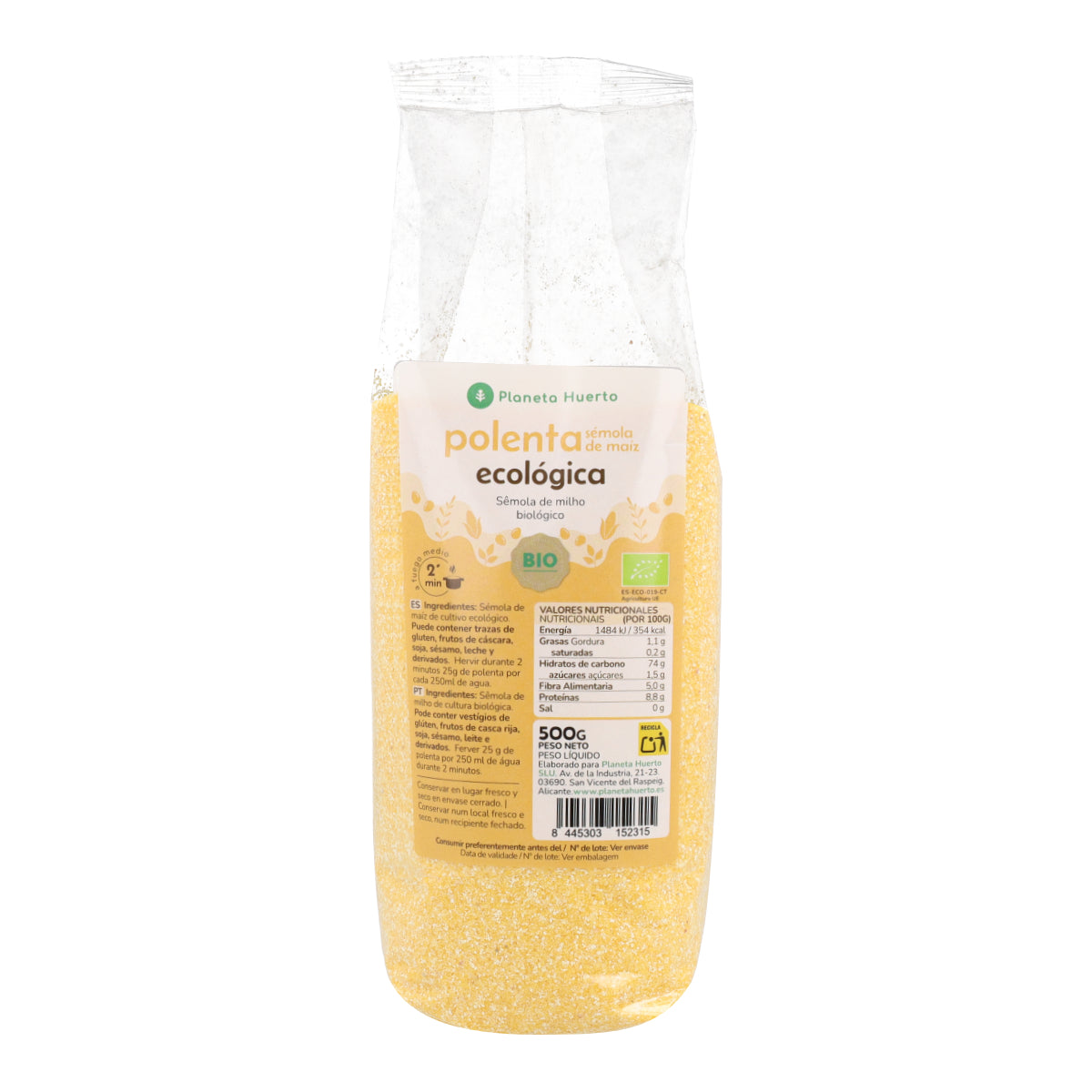 Planeta Huerto ECO Sêmola de Milho Polenta Instantânea 500 g