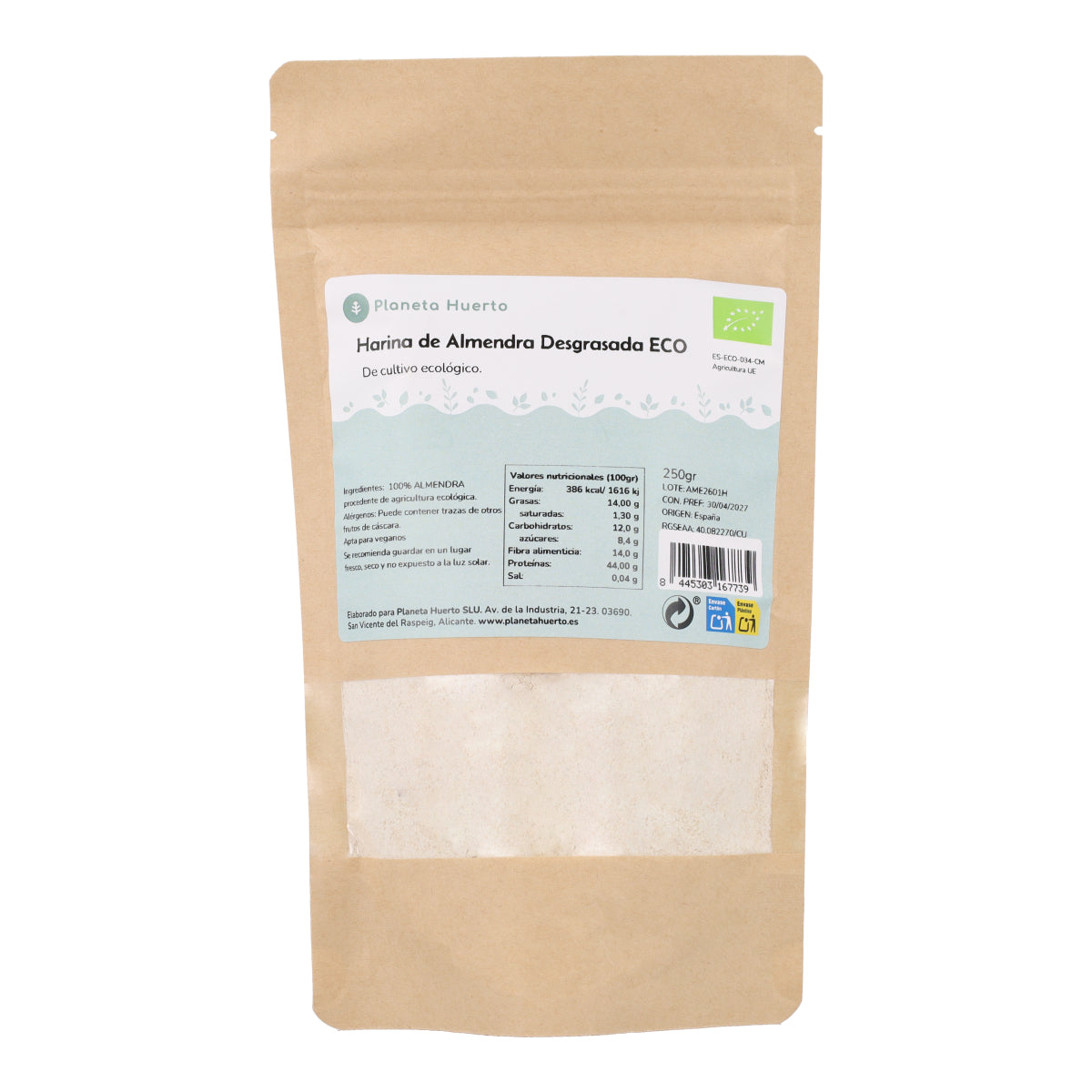 Farinha de amêndoa desengordurada Planeta Huerto ECO 250 g