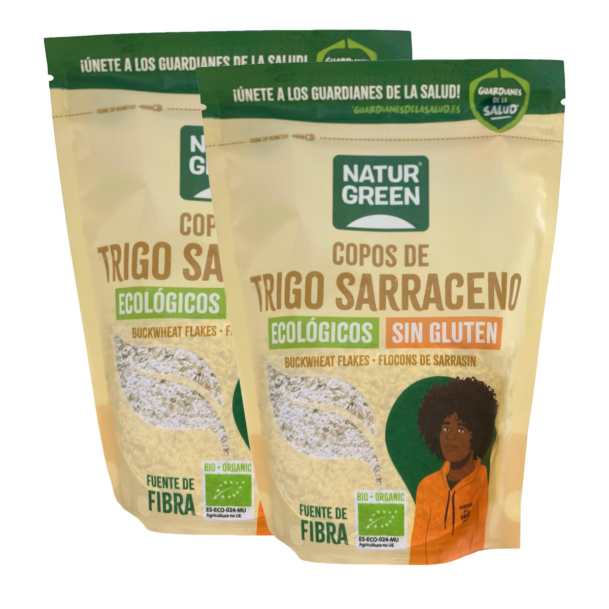 Packs de 2 unidades de Flocos de Trigo Sarraceno BIO sem Glúten Naturgreen 2 unidades de 250 g