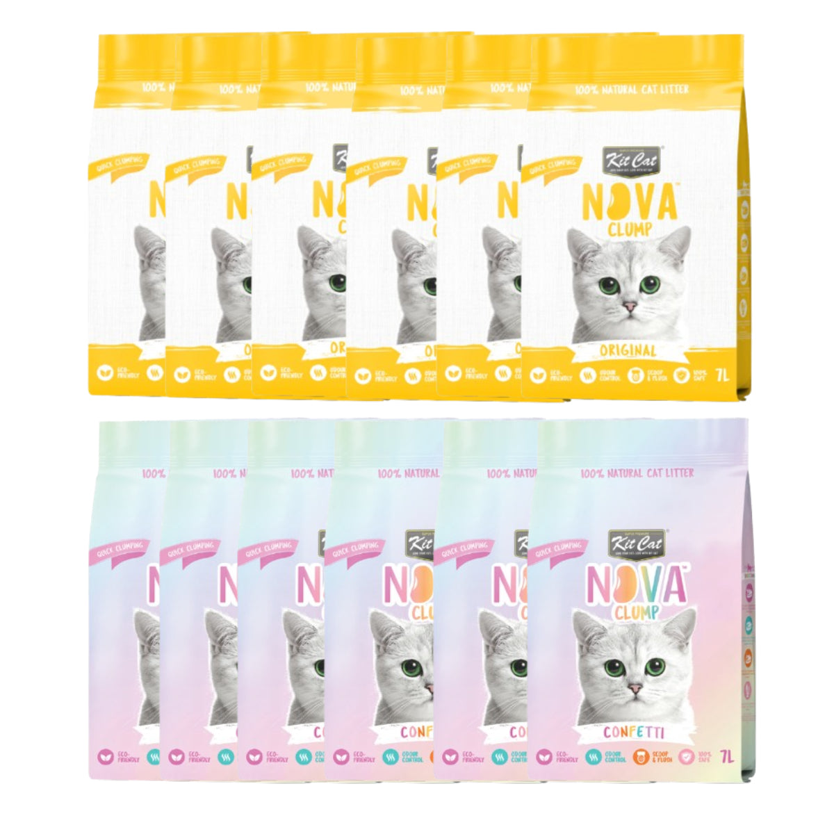 Pack 12 Kit Cat Nova Clump (6 Original y 6 Confetti) 7 L Arena Vegetal para gatos