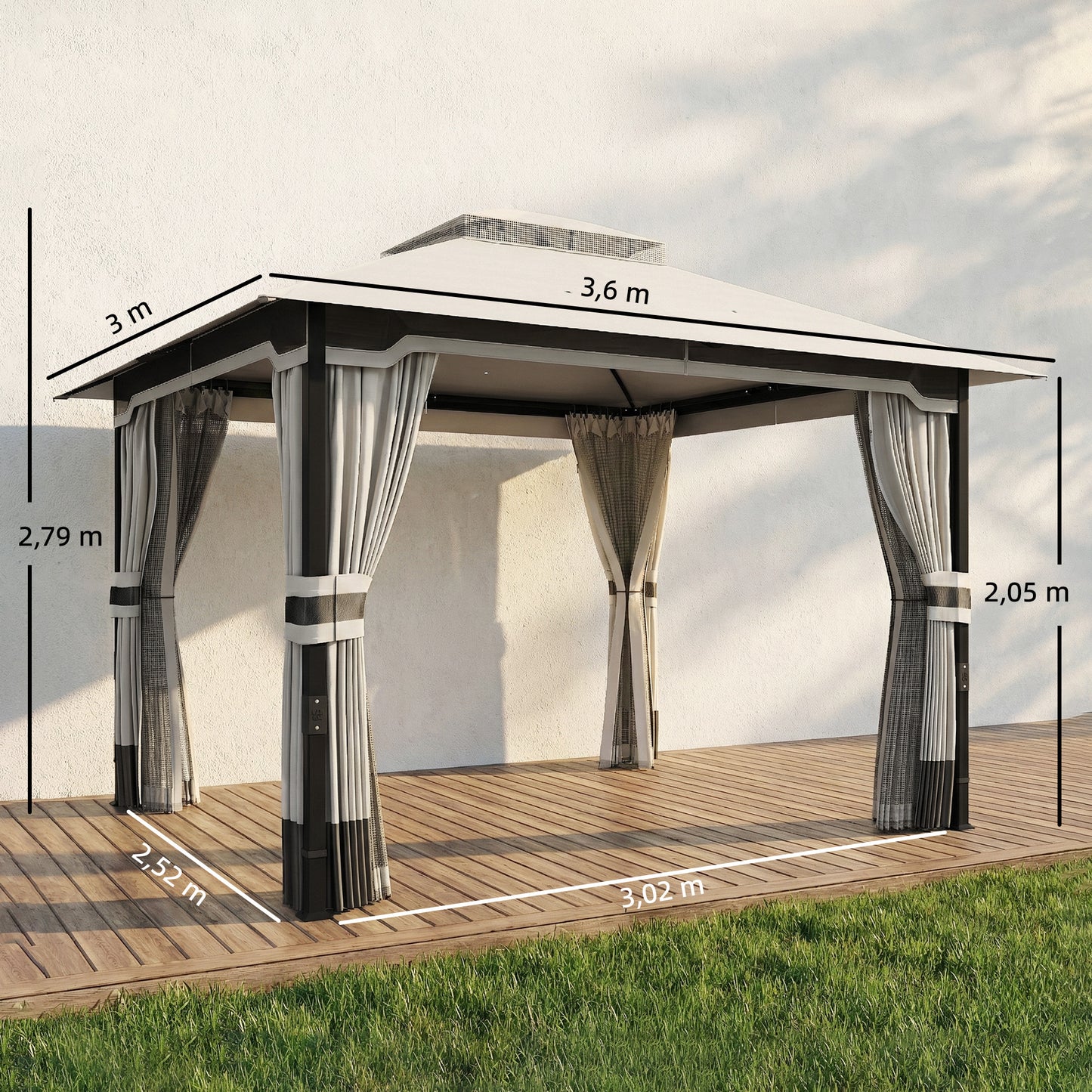 Outsunny Cenador Para Jardín 3x3,6 M Con Doble Techo 4 Paredes Mosquitera Gris_2