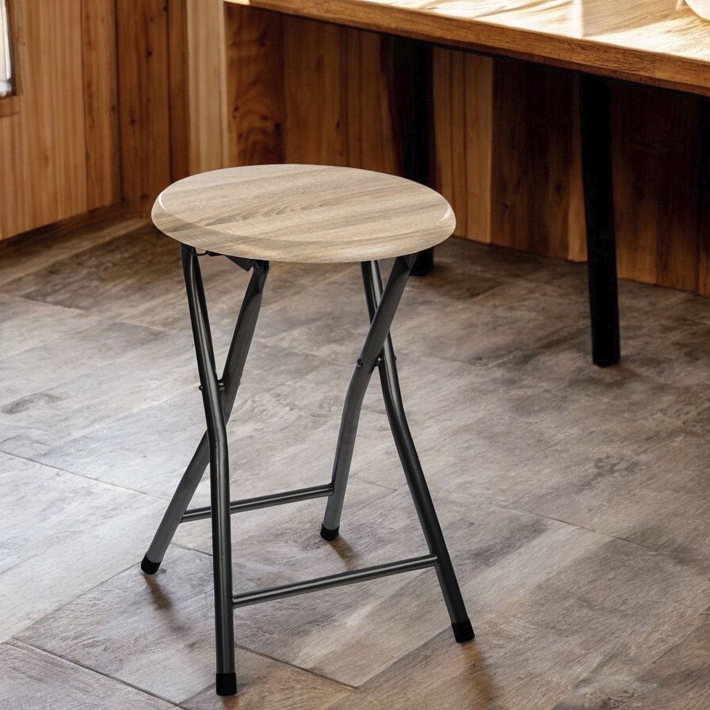 Well Home - Taburete Plegable En Panel De Madera Mdf Ø30x46,5cm_3