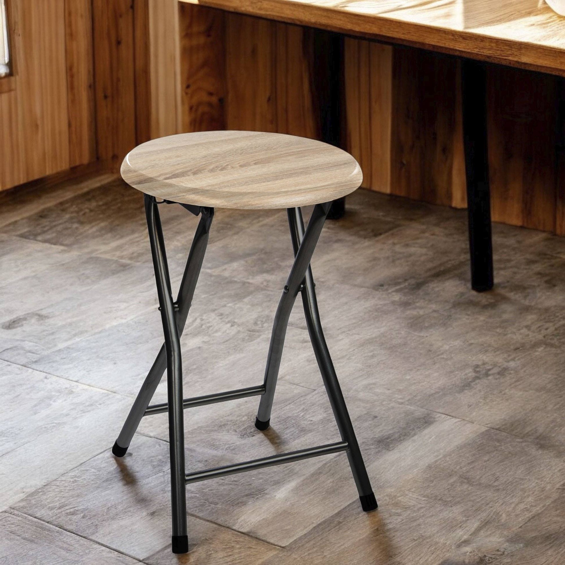 Well Home - Taburete Plegable En Panel De Madera Mdf Ø30x46,5cm_3