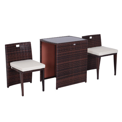 Outsunny Conjunto 1 Mesa Y 2 Sillas Mueble Mimbre Ratan Jardin Terraza Exterior_0