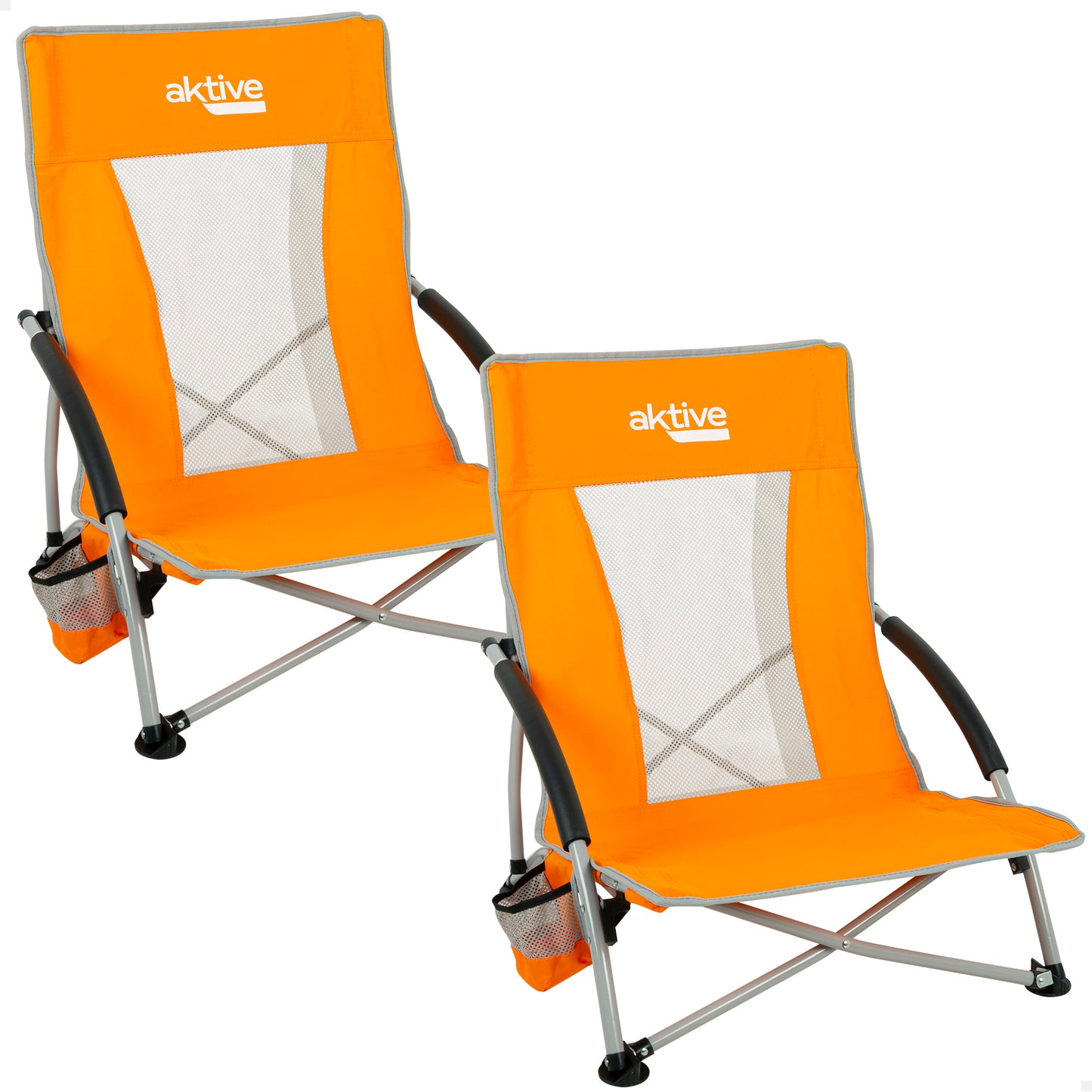 Pack 2 Sillas De Playa Bajas Y Transpirables Naranja C/posavasos Aktive_0