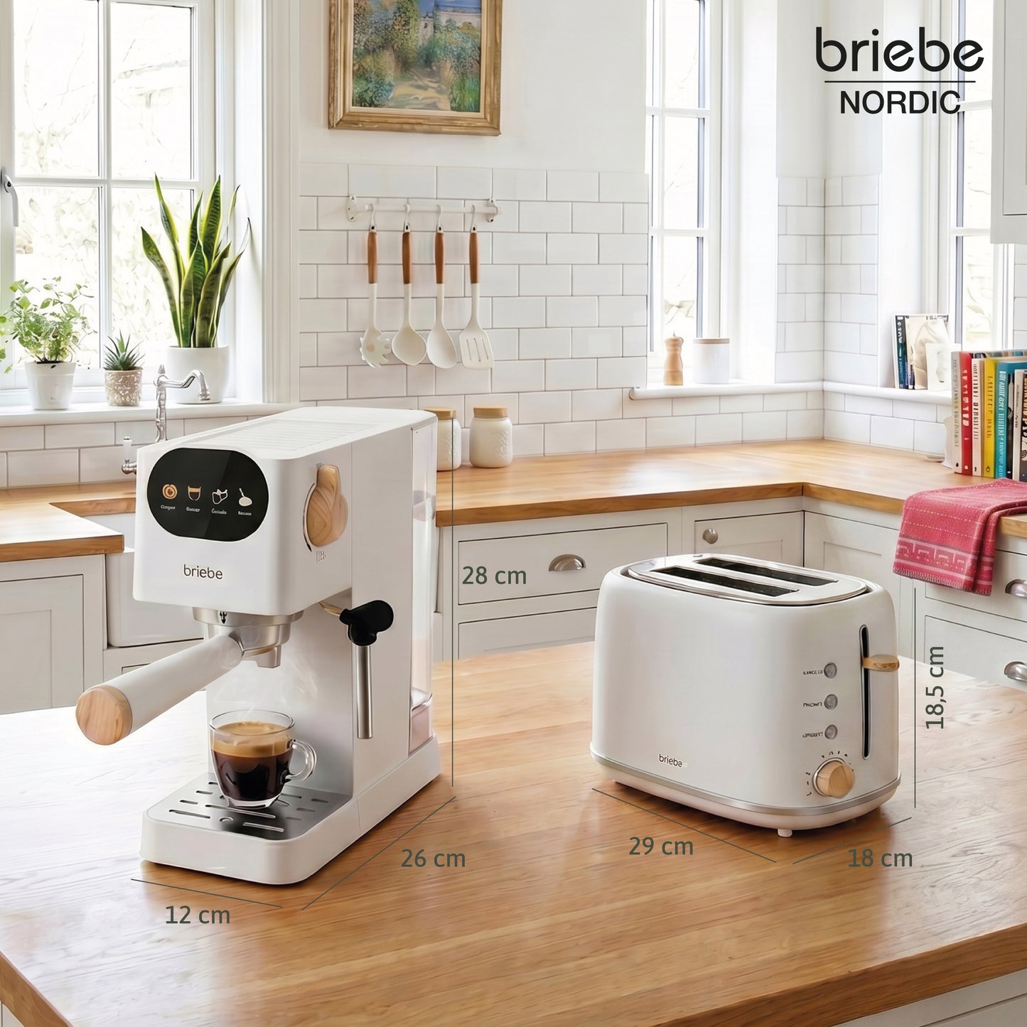Briebe Nordic Set Cafetera 20 Bares Cápsulas, Café Molido Espumador Leche Tostadora 2 Rebanadas Anchas,skt1221wht,blanco_4
