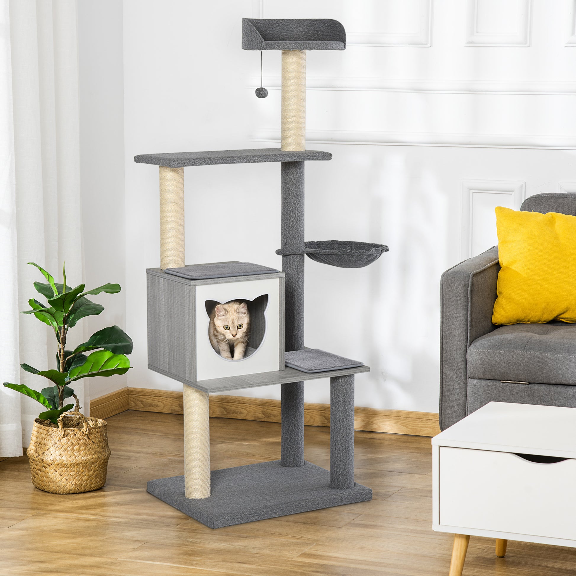 Pawhut Árbol Rascador Para Gatos Grande 61x49x160,5 Cm Múltiples Niveles Cueva_1