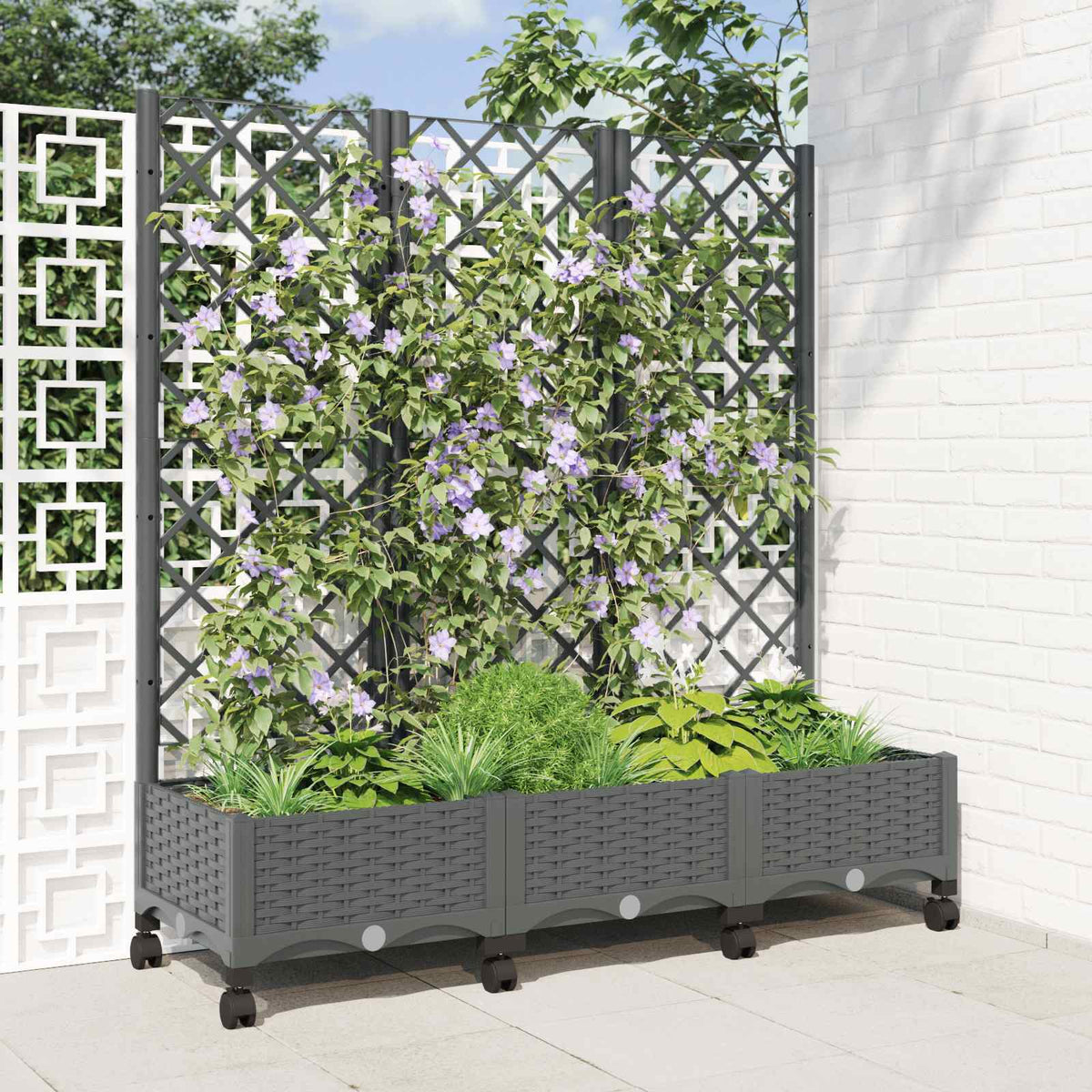 Jardinera Con Enrejado Y Ruedas Gris Claro 120 X 40 X 131,5 Cm_1
