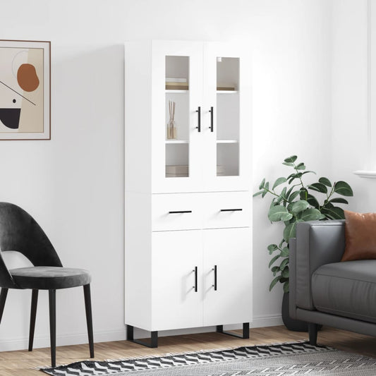 Aparador Alto Madera Contrachapada Blanco Brillo 69,5x34x180 Cm_0