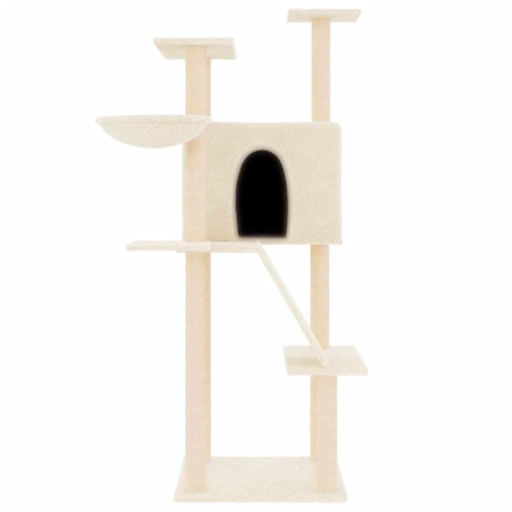 Rascador Para Gatos Con Postes De Sisal Color Crema 143 Cm_2