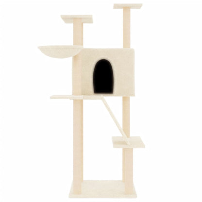 Rascador Para Gatos Con Postes De Sisal Color Crema 143 Cm_2