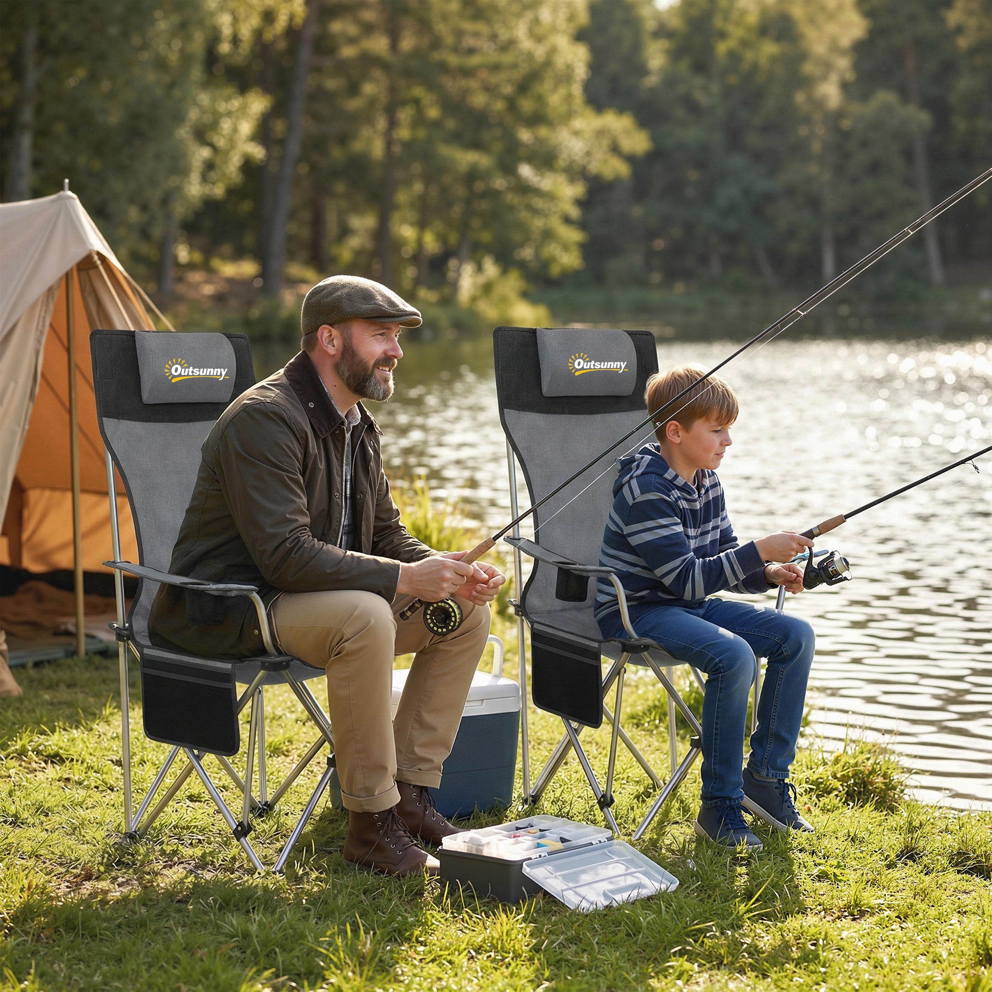 Outsunny Conjunto De 2 Sillas Plegables Camping Con Reposapiés Desmontable Gris_4