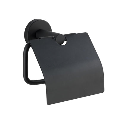 Suporte para rolo de papel higiénico Wenko Bosio em aço inoxidável com tampa em preto mate