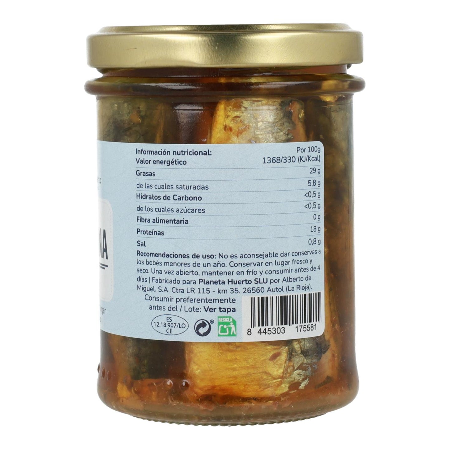 Embalagem de 3 Sardinhas em Azeite ECO Planeta Huerto 190 gr
