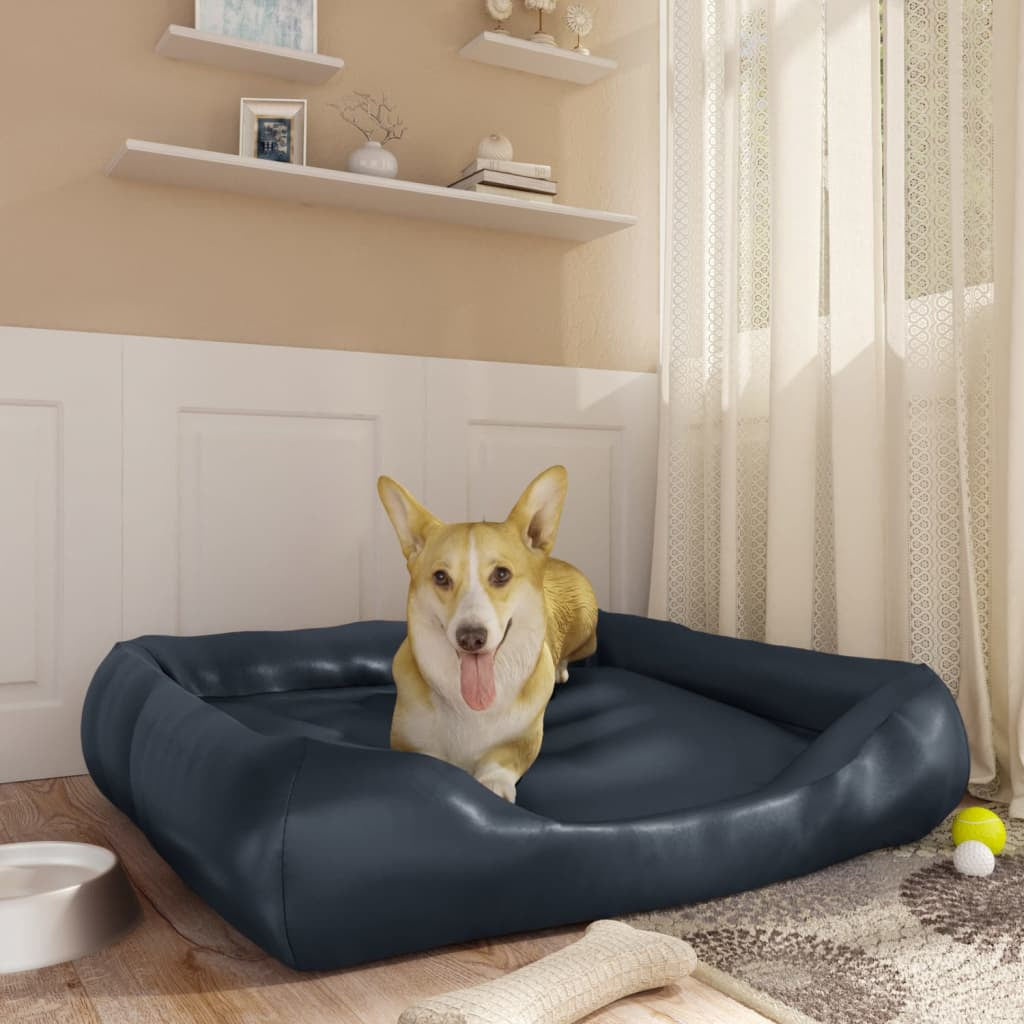Vidaxl Cama Para Perros De Cuero Sintético Azul Oscuro 80x68x23 Cm_1