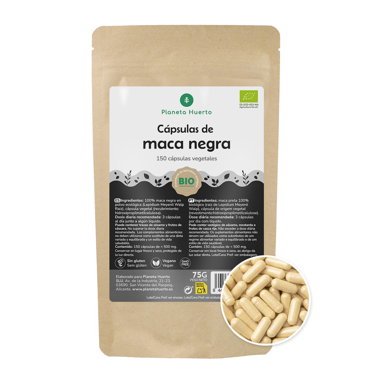 ORGANIC Black Maca Planeta Huerto 150 cápsulas