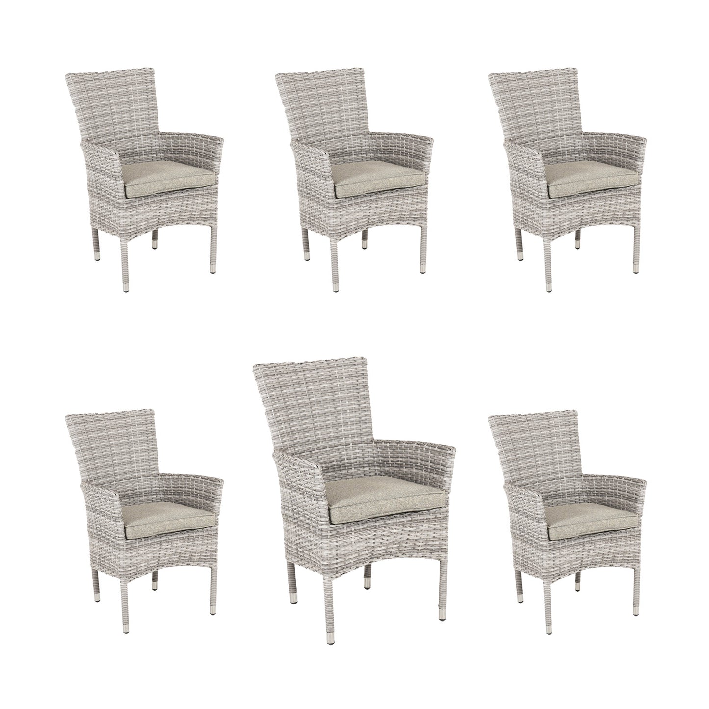 Pack 6 Sillones Apilables, Aluminio, Aluminio Y Ratán Sintético Plano, Color Gris Claro, Sillon:55x62x92_0