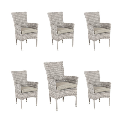 Pack 6 Sillones Apilables, Aluminio, Aluminio Y Ratán Sintético Plano, Color Gris Claro, Sillon:55x62x92_0