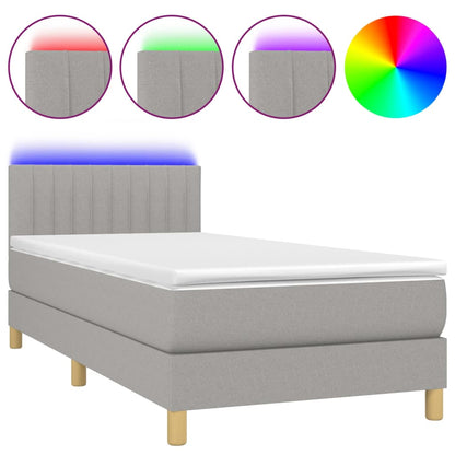 Cama Box Spring Colchón Y Luces Led Tela Gris Claro 90x200 Cm / Vetonek_0