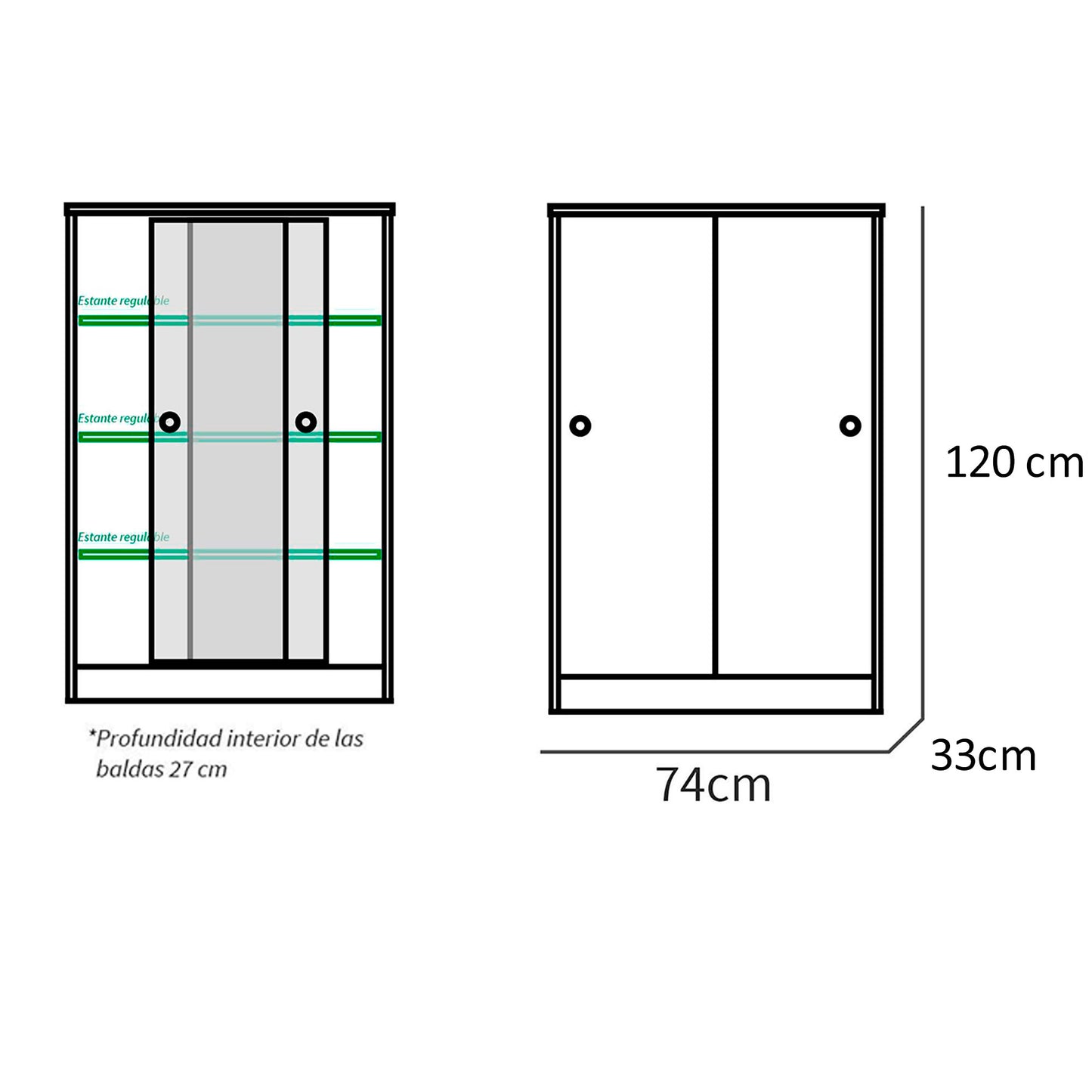 Armario Dormitorio, Multiusos, Baño, Mueble Cocina, Zapatero 2 Puertas Correderas 120x74x33 Cm, Briebe, Nova, Madera_5