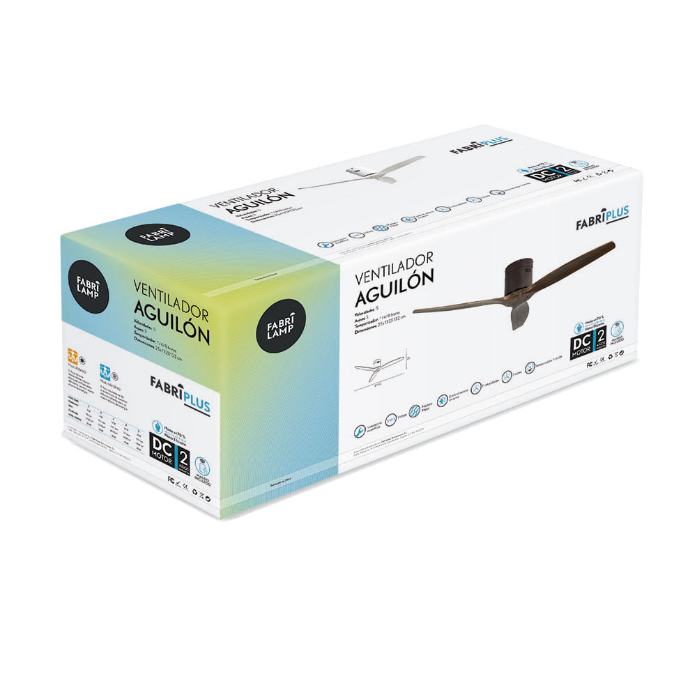 Ventilador Dc Aguilon Marron 3 Aspas Roble 5 Velocidades Sin Luz Remoto Y Temporiz.132d_2