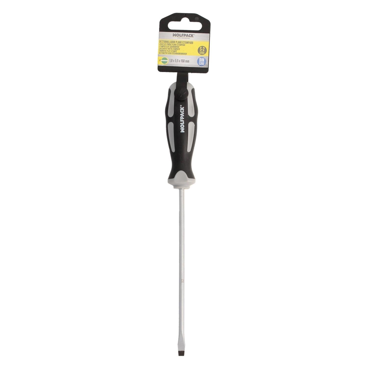 Destornillador Plano Estampado Acero S2 Mango Tpr Bimaterial. Medida 1,0 X Ø 5,5 X 150 Mm.  Din5265_3