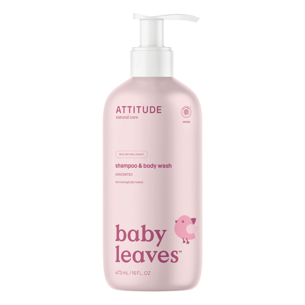 Champô e sabonete líquido ecológico Attitude 2 em 1 sem fragrância para bebé, 473 ml